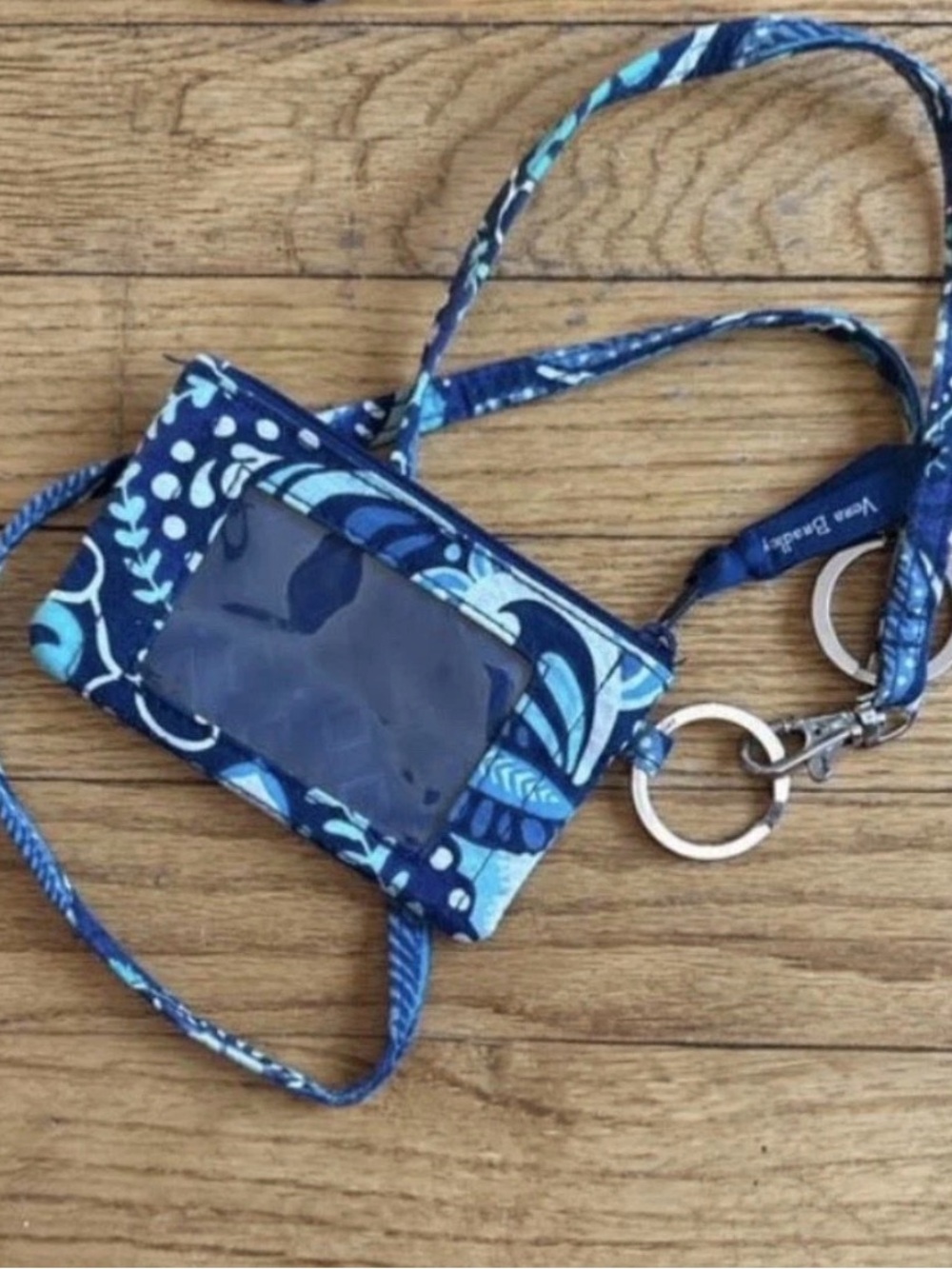 Vera Bradley Navy and Light Blue Floral ID Lanyard Wallet
